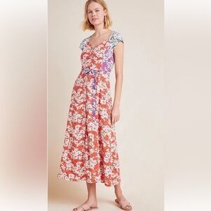 Anthropologie Maeve Tate Maxi Button Front Sundress Lattice Back Boho 16 Patch